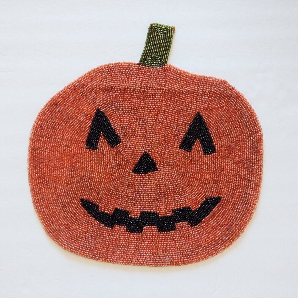 Vintage 2005 Target Halloween Beaded Charger 15 X 15 Pumpkin Jack O Lantern